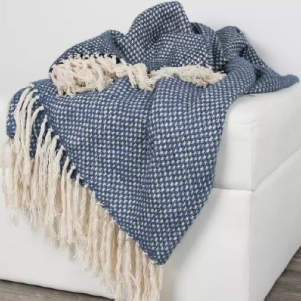 Rizzy Home Cross Weave Throw Blanket Navy